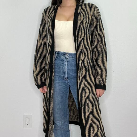 Chico’s Abstract Mohair Blend Long Cardigan Sweater Coat Open Front Size 2/Large - Picture 4 of 10